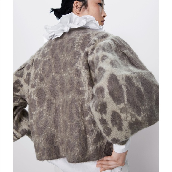 Zara NEW animal print jacquard cardigan - Picture 4 of 6